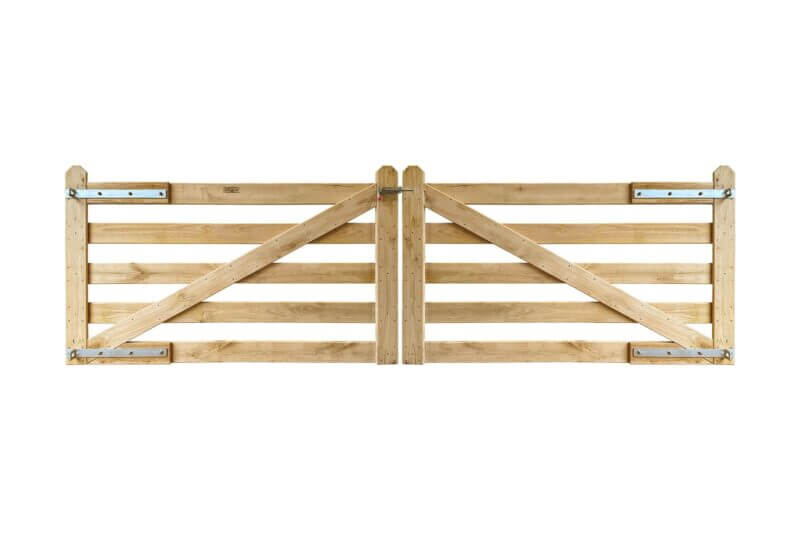 Hoftor modern Kastanie 5 Querlatten doppelt mit traditionellem Kopf hinten