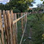 Fr. Staketenzaun Kastanien 150 cm hoch, Abstand 4 cm, 2x 5m Rolle und Kastanien Pfost 200 cm lang, Ø 7-9 cm - mit Spitze