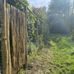 Zaunpfahl 7-9 200 cm Länge für Bodenhülse, Zaunpfahl 7-9 200 cm Länge für Bodenhülse, Bodenhülse / Einschlaghülse 8 cm, Kastanien Pfost 300 cm lang, Ø 7-9 cm Halbrund und Staketenzauntor Kastanie einzeln 100Bx175H (cm), Öffnungsrichtung: Rechts