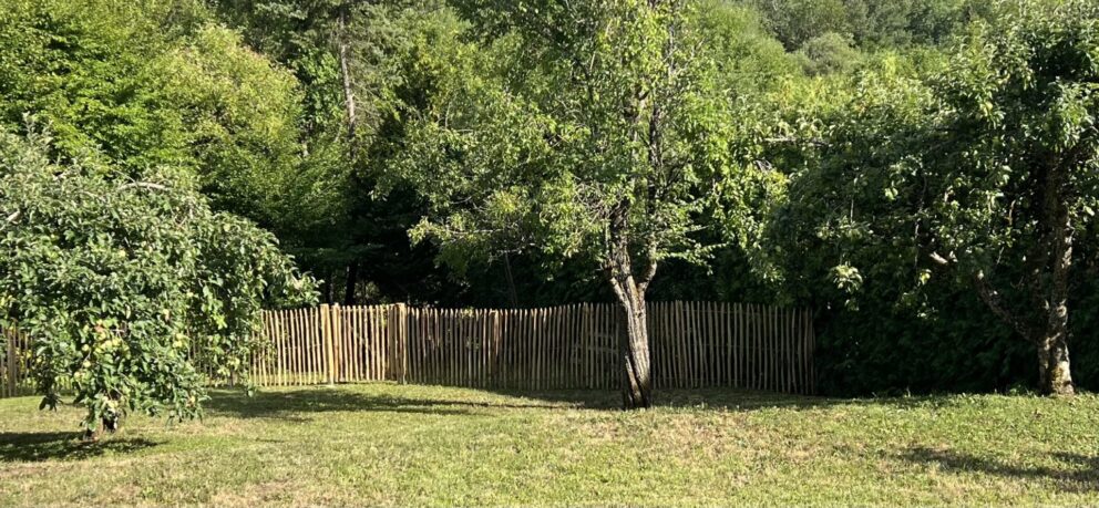 Fr. Staketenzaun Kastanien 120 cm hoch,Abstand 4 cm, 2x 5m Rolle und Staketenzauntor Kastanie einzeln 100Bx120H (cm)
