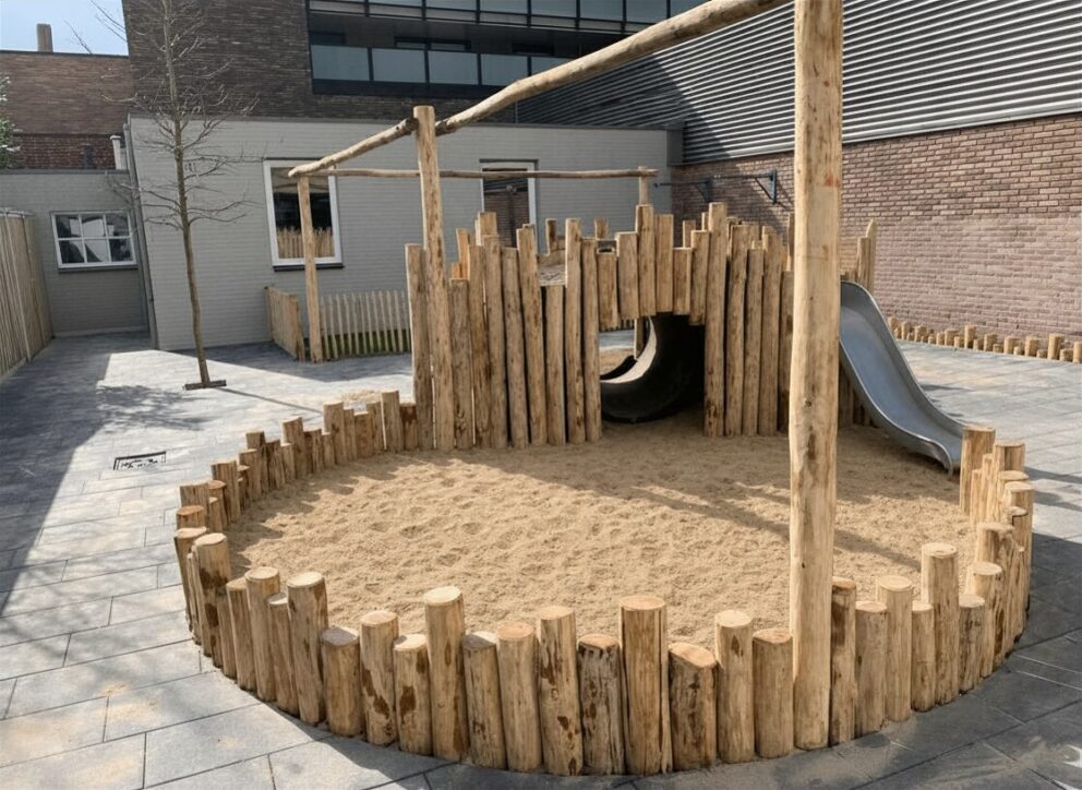 Palisaden Holz Sandkasten