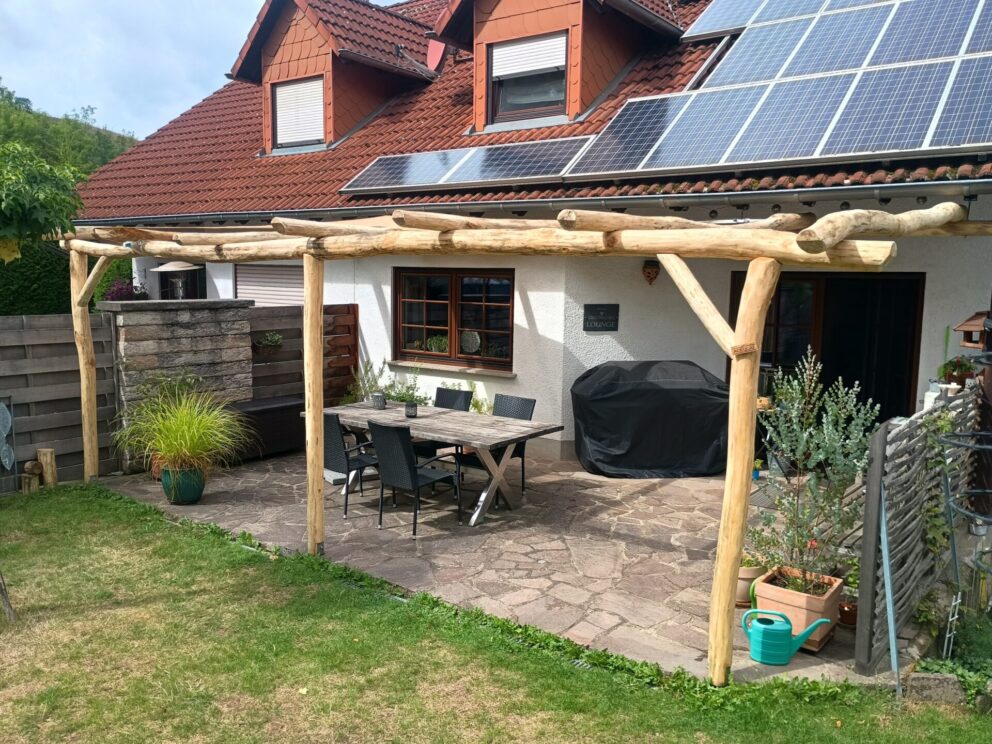 Robinien Pfost 250 cm lang, Ø 6-8 cm, geschält mit Spitze, Robinien Pfost 250 cm lang, Ø 8-10 cm, Sonnenschutz, Pergola und Überdachung
