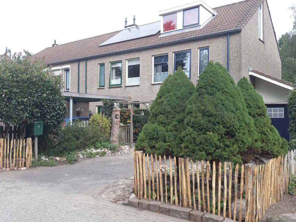 Clôture ganivielle française en bois de châtaignier de 80 cm de hauteur et avec un espacement de 4 cm. entre les lattes.