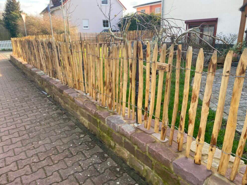 Clôture ganivielle française en bois de châtaignier de 80 cm de hauteur et avec un espacement de 4 cm. entre les lattes.