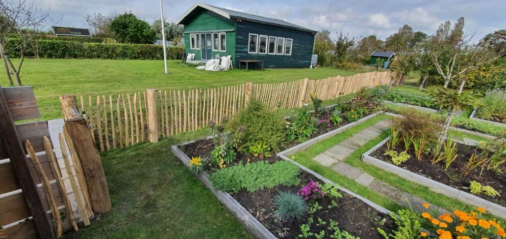 Clôture ganivielle française en bois de châtaignier de 80 cm de hauteur et avec un espacement de 4 cm. entre les lattes.