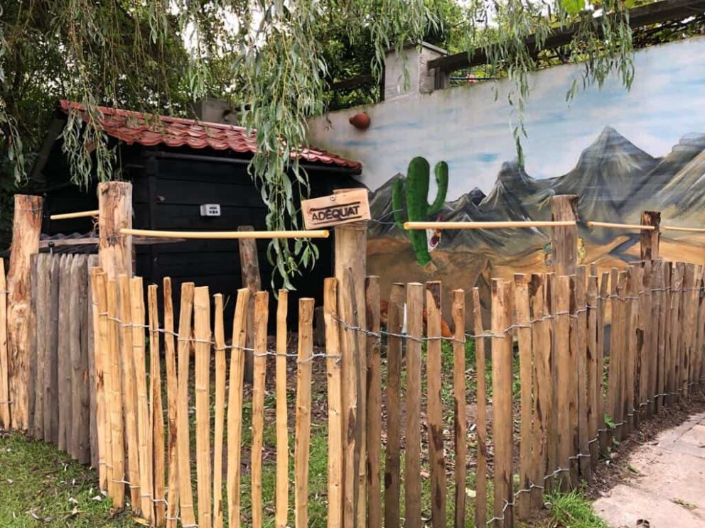 Clôture ganivielle française en bois de châtaignier de 80 cm de hauteur et avec un espacement de 4 cm. entre les lattes.