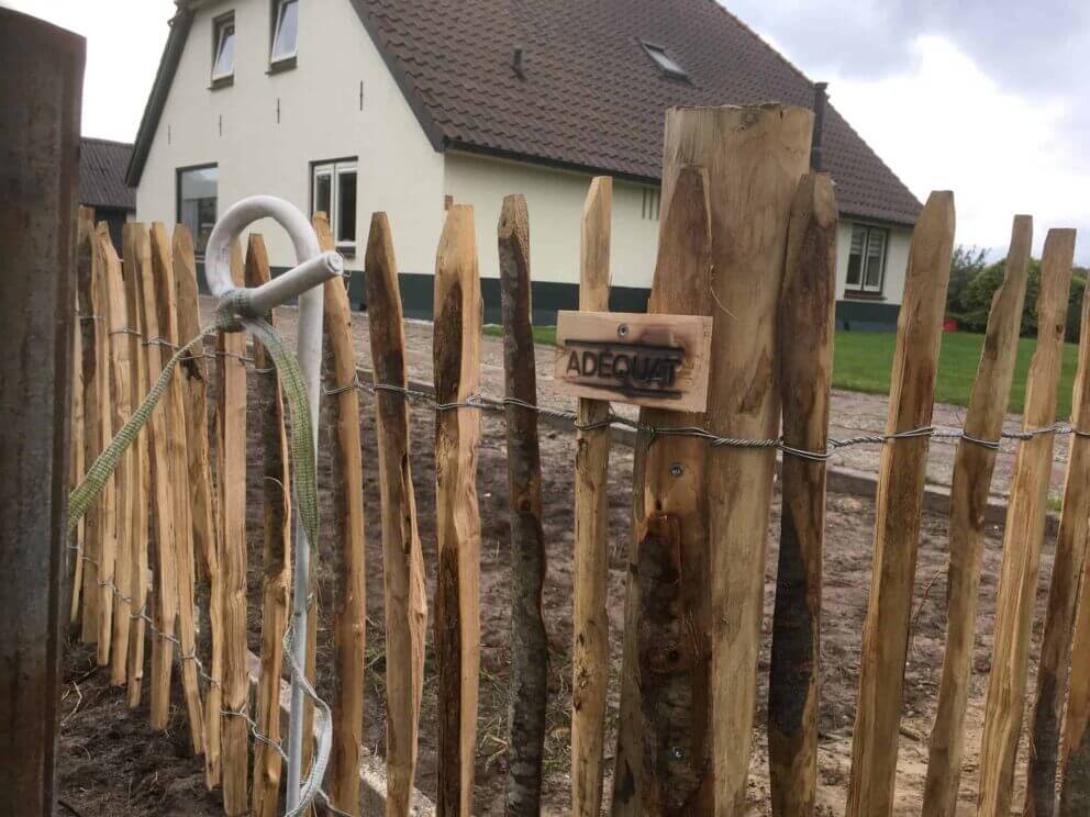 Clôture ganivielle française en bois de châtaignier de 80 cm de hauteur et avec un espacement de 6 cm. entre les lattes.