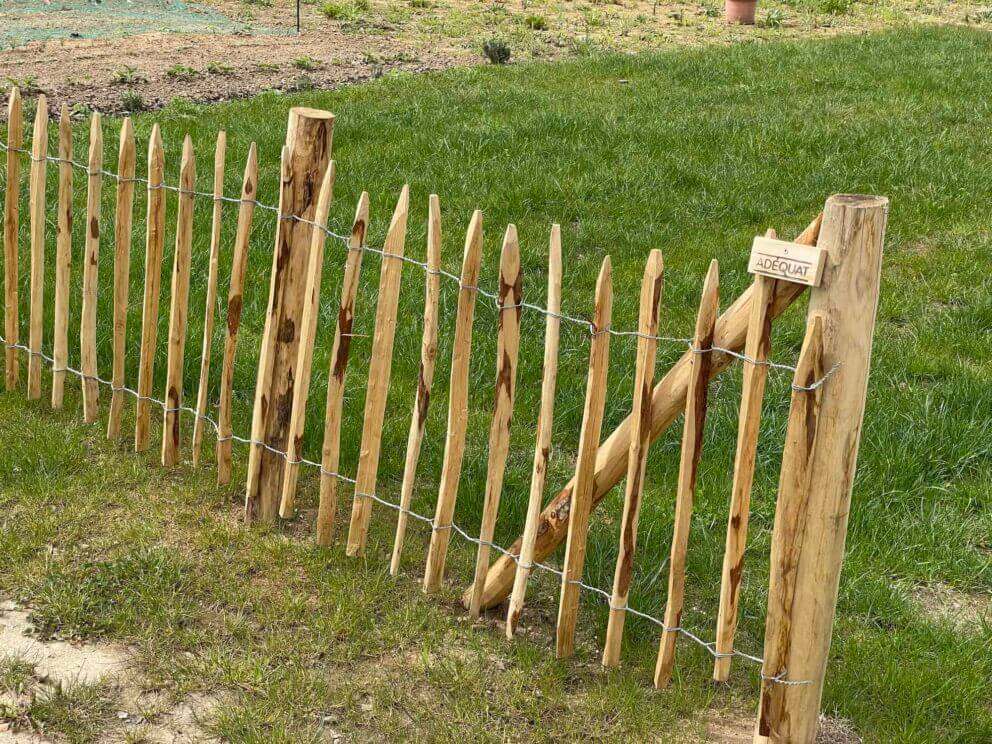 Clôture ganivielle française en bois de châtaignier de 80 cm de hauteur et avec un espacement de 6 cm. entre les lattes.