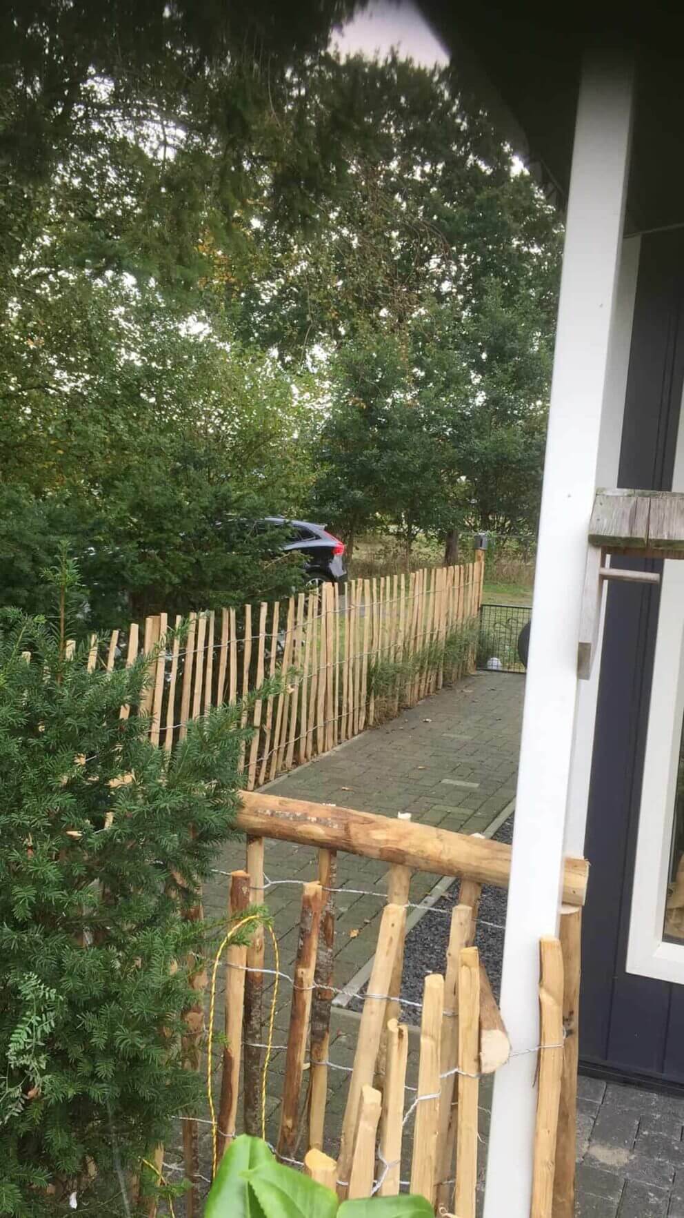 Clôture ganivielle française en bois de châtaignier de 100 cm de hauteur et avec un espacement de 10 cm. entre les lattes.