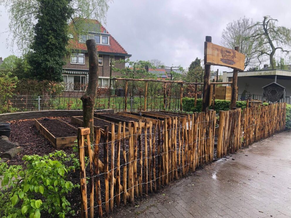 Clôture ganivielle française en bois de châtaignier de 100 cm de hauteur et avec un espacement de 6 cm. entre les lattes.