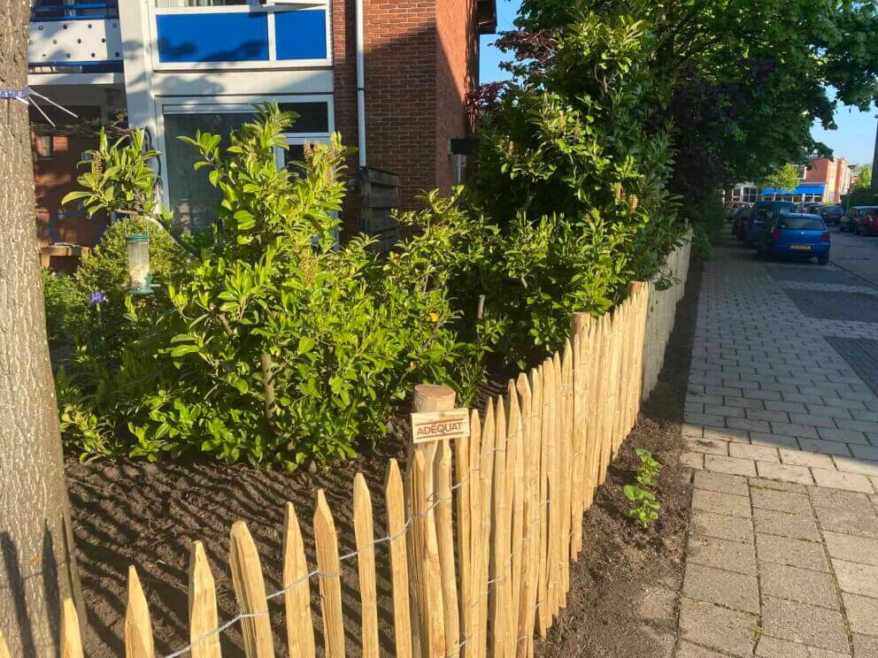 Clôture ganivielle française en bois de châtaignier de 100 cm de hauteur et avec un espacement de 4 cm. entre les lattes.