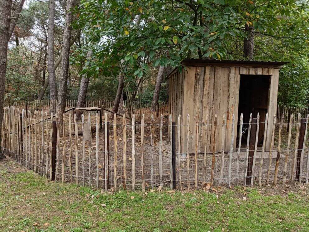 Clôture ganivielle française en bois de châtaignier de 120 cm de hauteur et avec un espacement de 2 cm. entre les lattes.