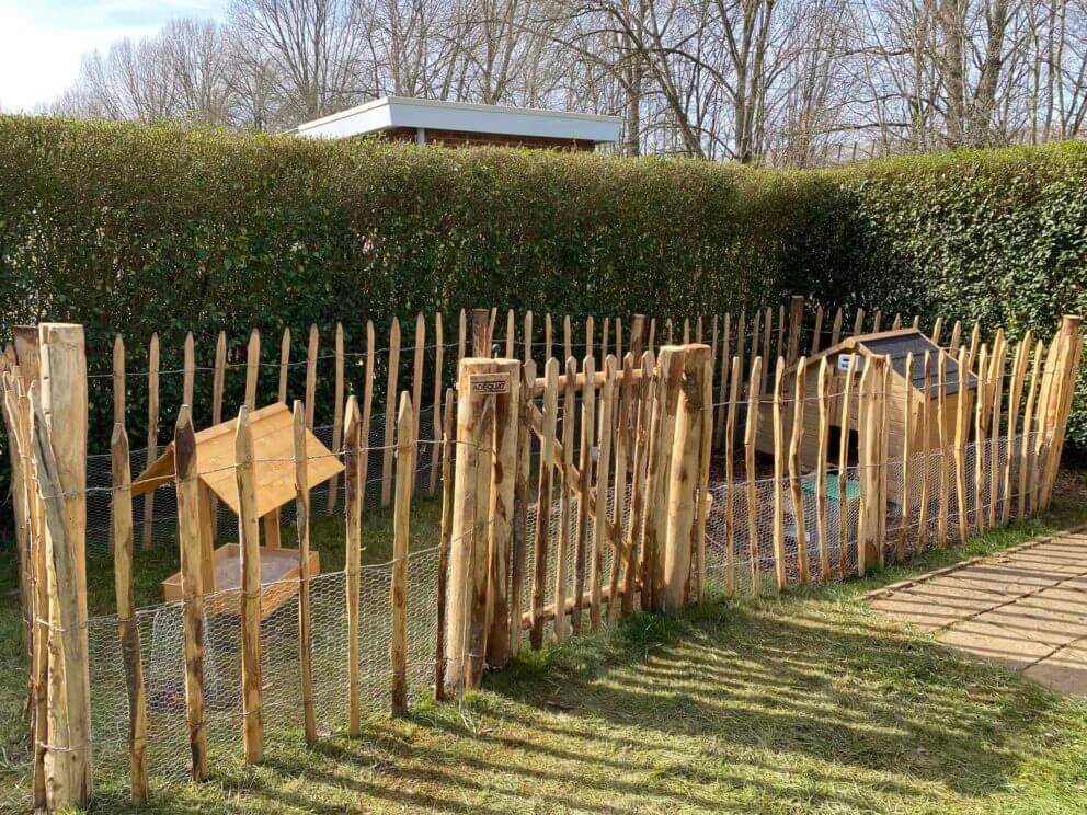 Clôture ganivielle française en bois de châtaignier de 100 cm de hauteur et avec un espacement de 10 cm. entre les lattes.