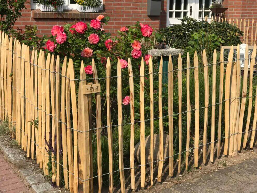 Clôture ganivielle française en bois de châtaignier de 100 cm de hauteur et avec un espacement de 6 cm. entre les lattes.