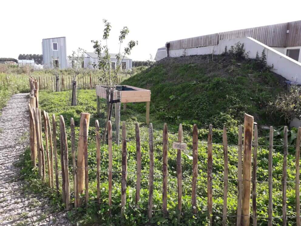 Clôture ganivielle française en bois de châtaignier de 100 cm de hauteur et avec un espacement de 10 cm. entre les lattes.