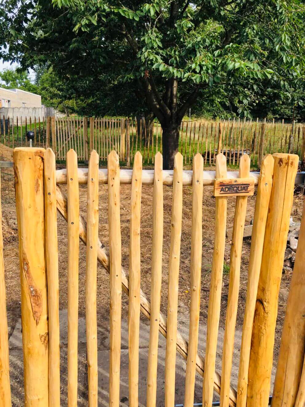 Clôture ganivielle française en bois de châtaignier de 120 cm de hauteur et avec un espacement de 8 cm. entre les lattes.