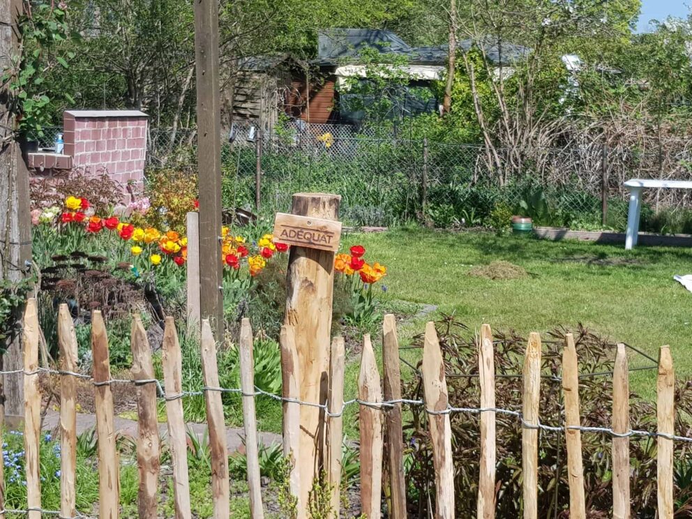 Clôture ganivielle française en bois de châtaignier de 100 cm de hauteur et avec un espacement de 6 cm. entre les lattes.