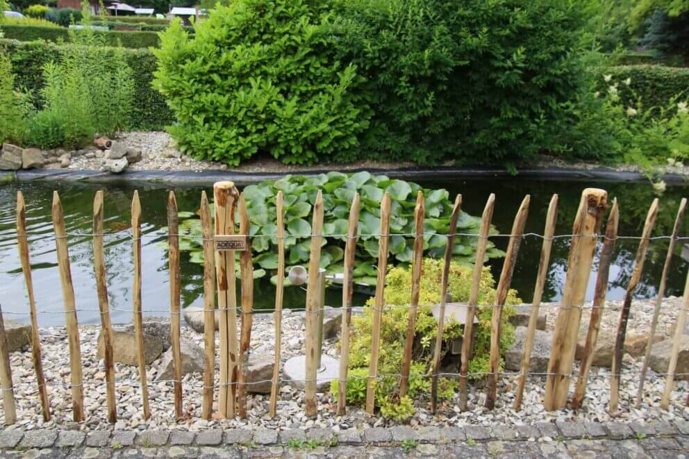 Clôture ganivielle française en bois de châtaignier de 100 cm de hauteur et avec un espacement de 10 cm. entre les lattes.