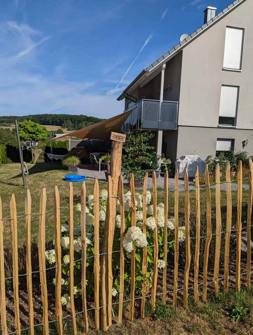 Clôture ganivielle française en bois de châtaignier de 120 cm de hauteur et avec un espacement de 4 cm. entre les lattes.