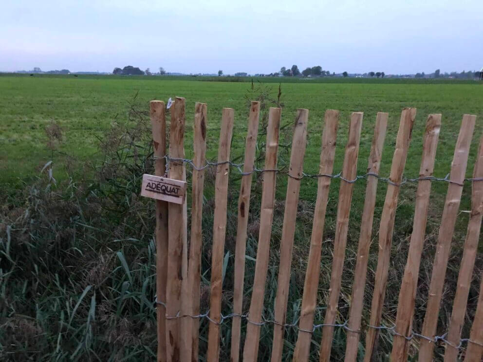 Clôture ganivielle française en bois de châtaignier de 120 cm de hauteur et avec un espacement de 2 cm. entre les lattes.