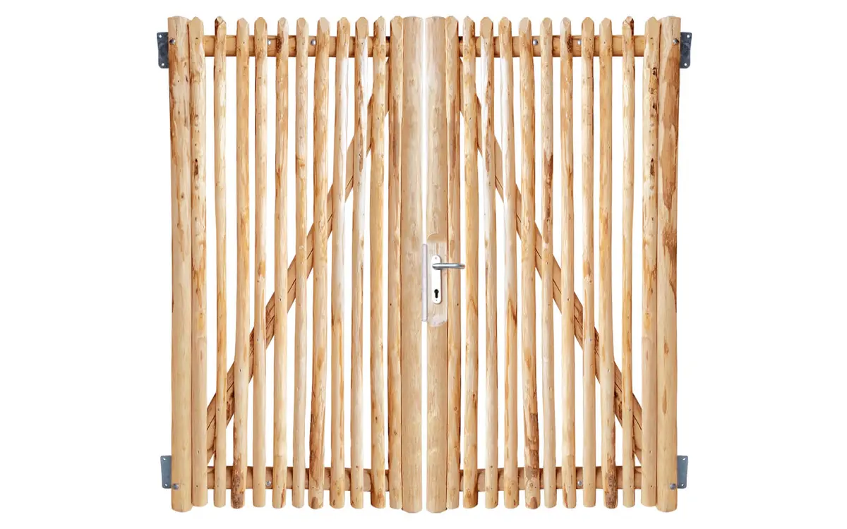 Portail français rondins de luxe châtaignier double 200 cm hauteur