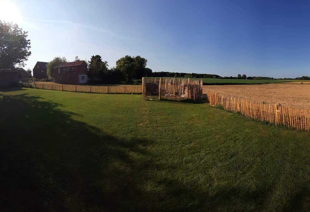 Frans schapenhek van kastanjehout met een hoogte van 80 cm en een latafstand van 4 cm