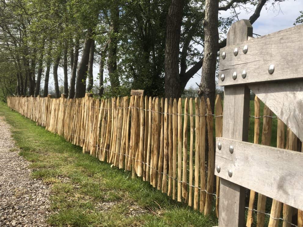 Frans schapenhek van kastanjehout met een hoogte van 80 cm en een latafstand van 4 cm