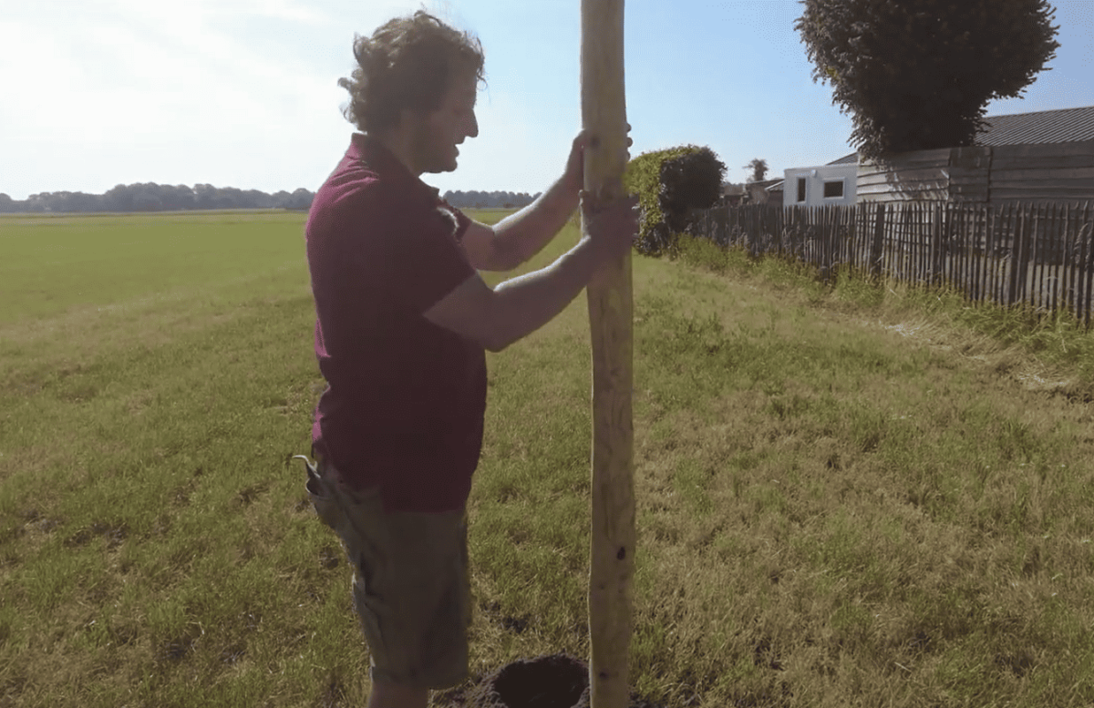 Pim laat in een video zien hoe je het beste houten palen in de grond slaat