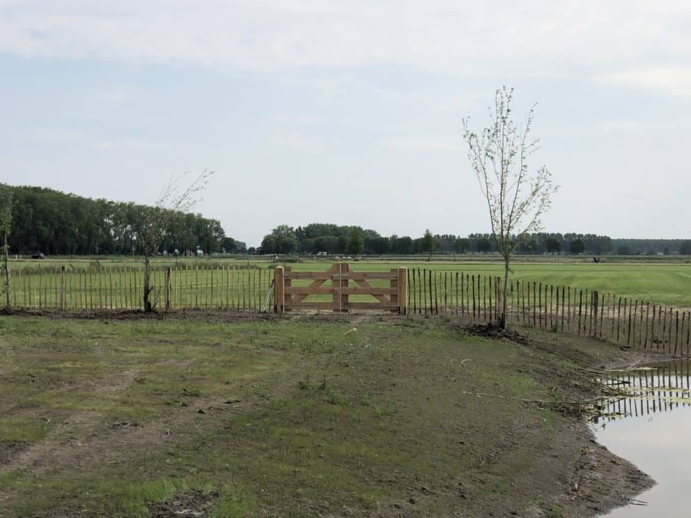 Frans schapenhek van 120 cm hoog met een latafstand van 10 cm als afrastering in de tuin