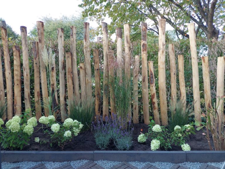 Robinia palen als creatieve afscheiding in de tuin