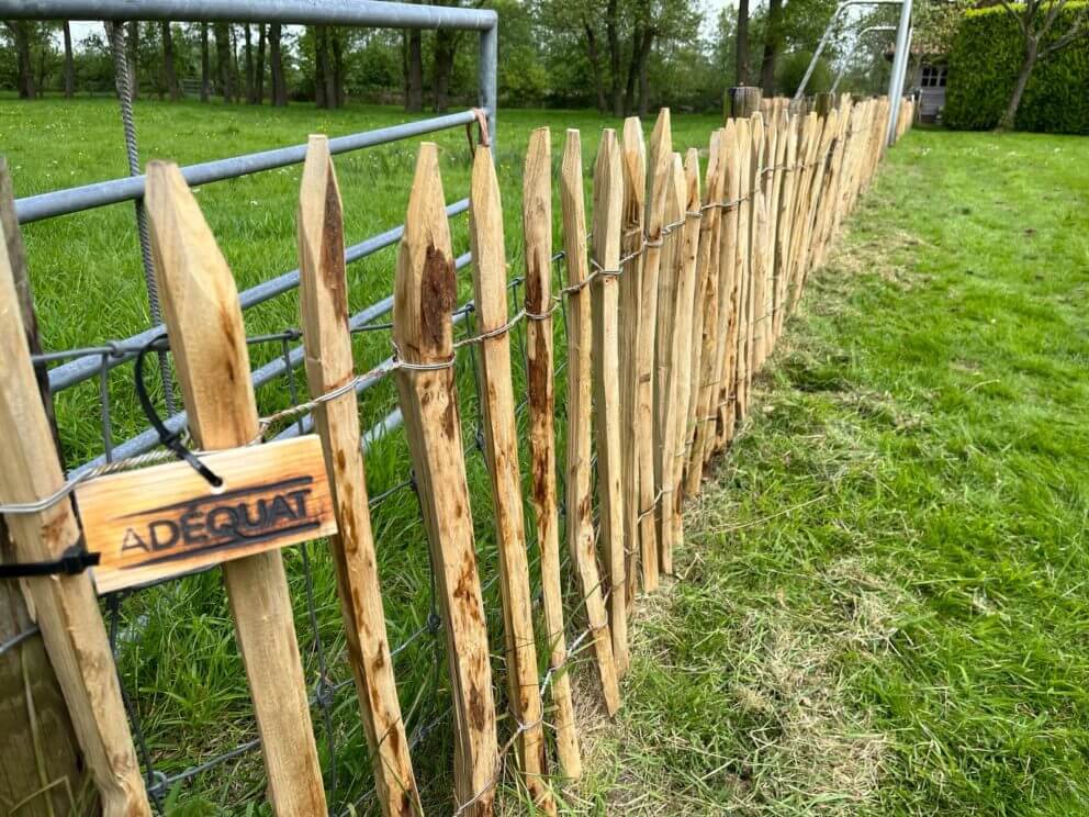 Frans schapenhek van kastanje van 80 cm hoog met een latafstand van 6 cm als afrastering in de tuin