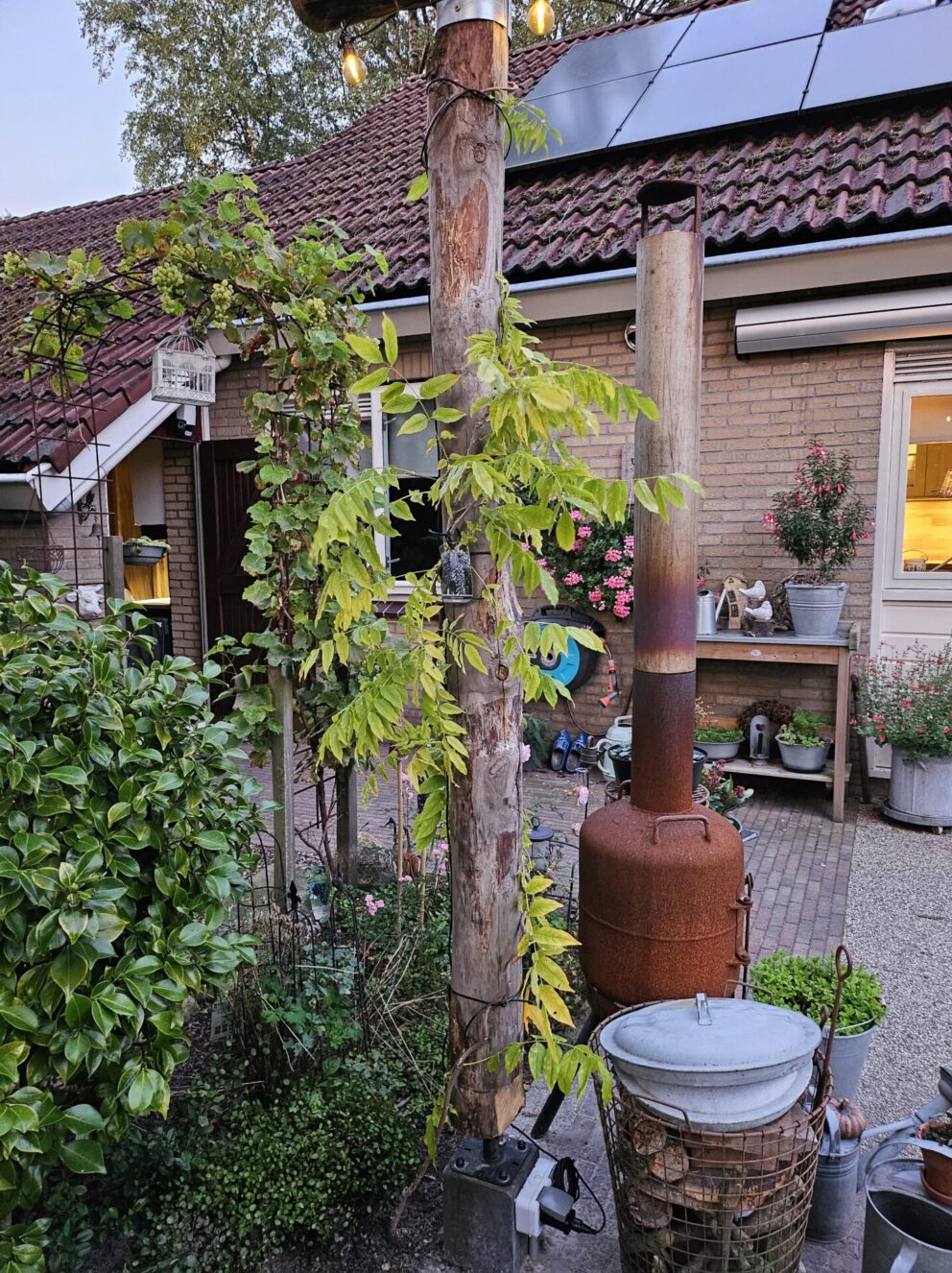 Pergola gemaakt van kastanje paal diameter 13/16 cm en lengte 250 en 500 cm