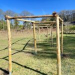 Kronkelende pergola van kastanje paal diameter 7/9 in de lengtes 150/160, 200 en 250 cm lang met bodemhuls met spie