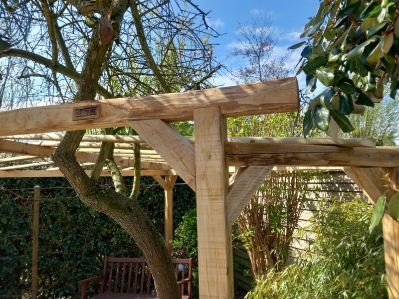 Pergola voor druif gemaakt van kastanje balk rustiek bezaagd van 8x8x250, 8x8x400, 10x10x250 en 10x10x400 cm