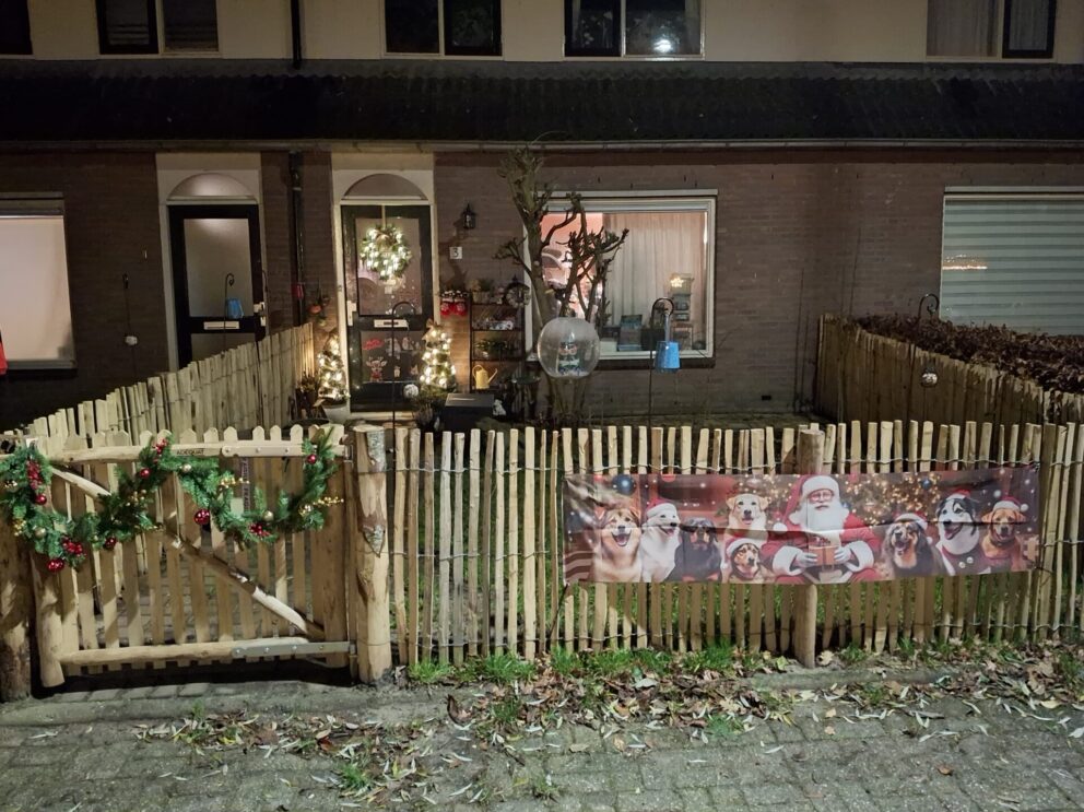 Frans schapenhek kastanje 100 cm hoog, latafstand 2 cm en schapenhek poort kastanje enkel, 120 cm breed, 100 cm hoog, linksdraaiend