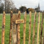 Frans schapenhek kastanje 120 cm hoog, latafstand 8 cm, schapenhek robinia geschuurd 120 cm hoog, latafstand 8 cm, robinia paal 200 cm lang, diameter 10-12 cm, geschild en gepunt, robinia paal 200 cm lang, diameter 8-10 cm, geschild en gepunt en raamwerkpoort kastanje enkel 200 cm breed, 120 cm hoog, linksdraaiend