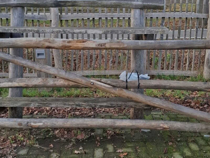 Nr 4 Post & Rail poort 3 niveau kastanje enkel 250 cm breed. Rechtsdraaiend met grondpen.