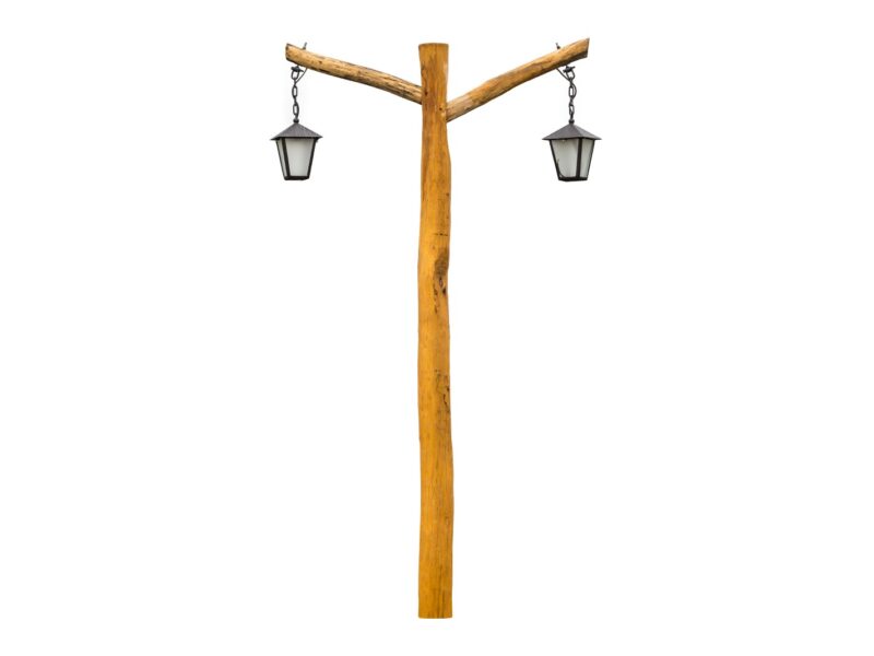 Houten verlichtingspaal met hanglantaarn twee-armig Philip