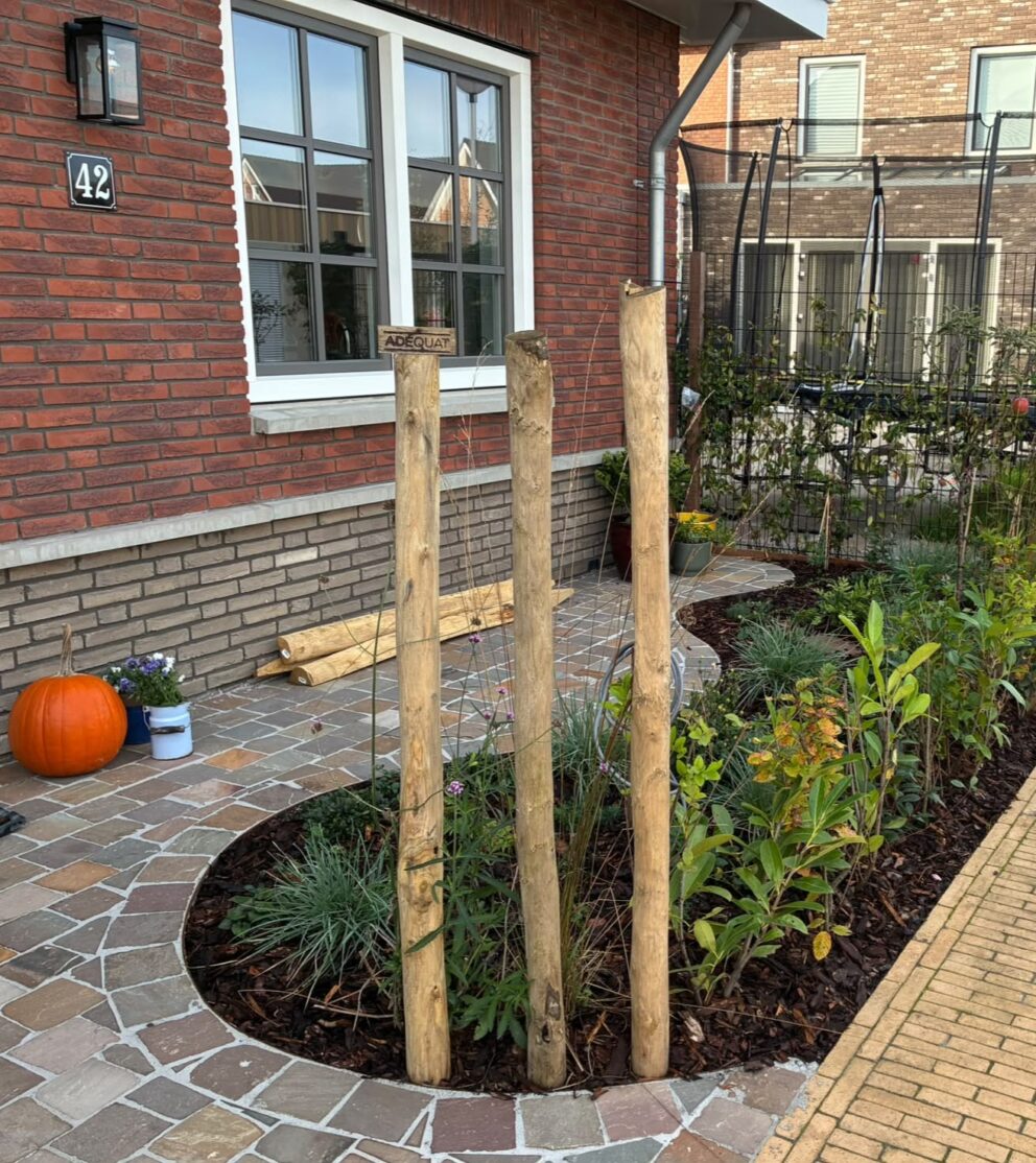 Prachtige kastanjepalen in de voortuin