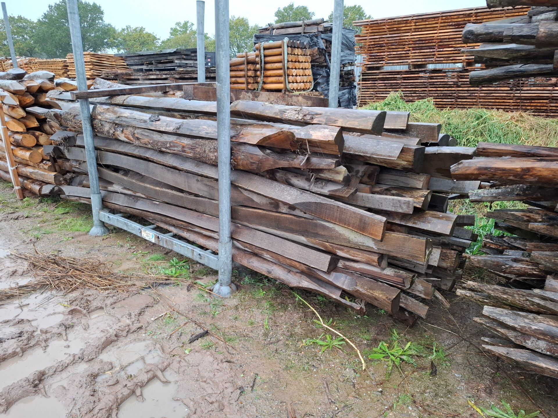 Kastanje railen 1/4 rond gezaagd. 290 cm lang (afwijking aan het einde van de paal). Prijs per stuk.